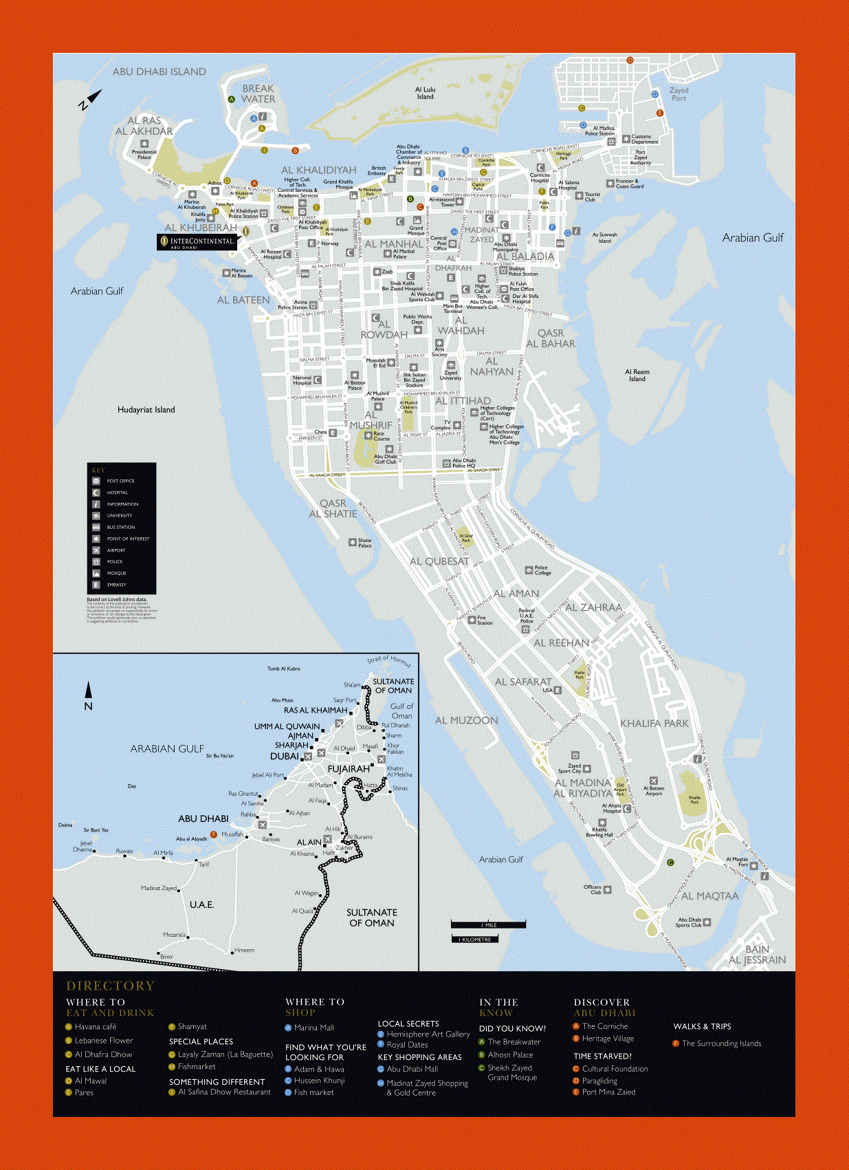 Road and tourist map of Abu Dhabi city