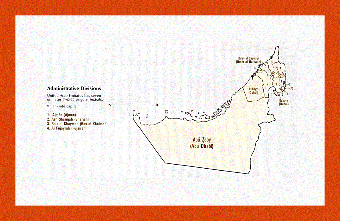 Administrative divisions map of UAE - 1993