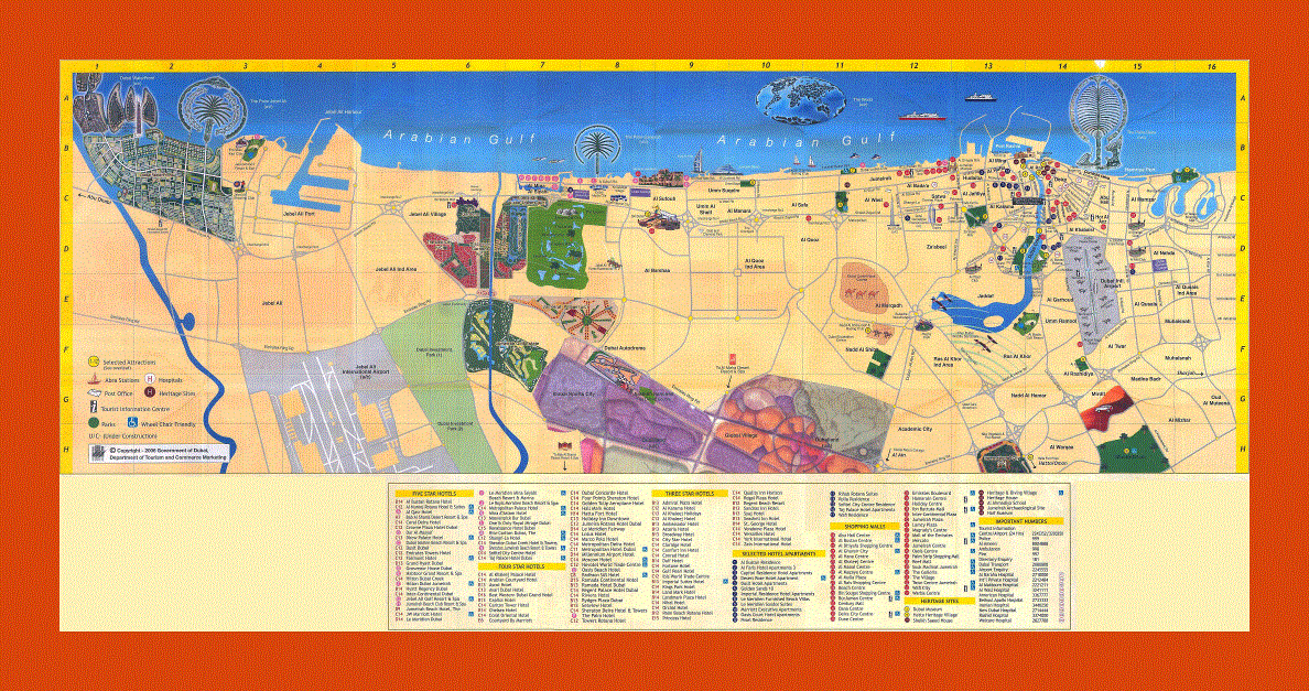 Hotels map of Dubai city