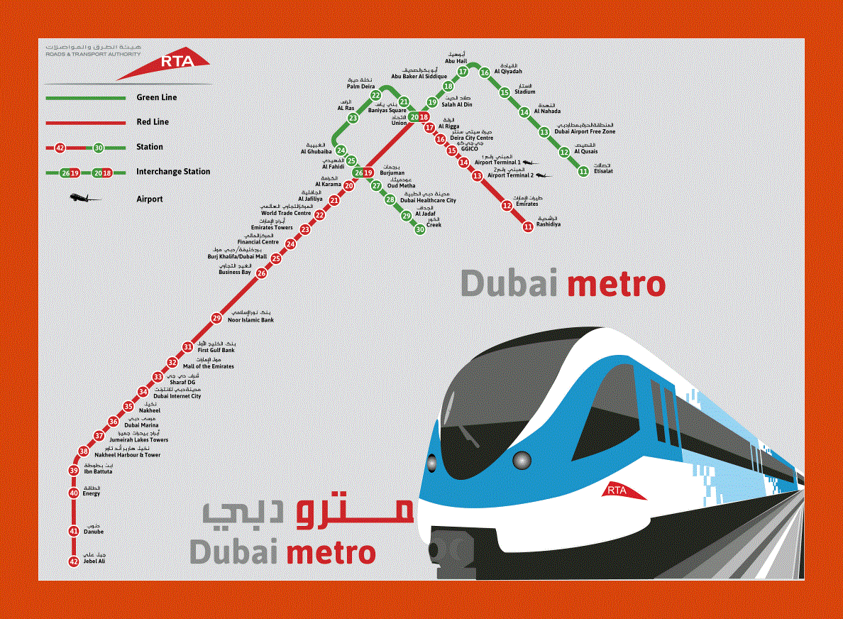 Metro map of Dubai city