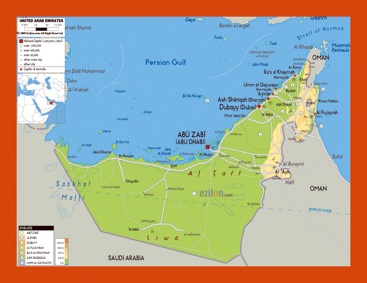 Physical map of UAE