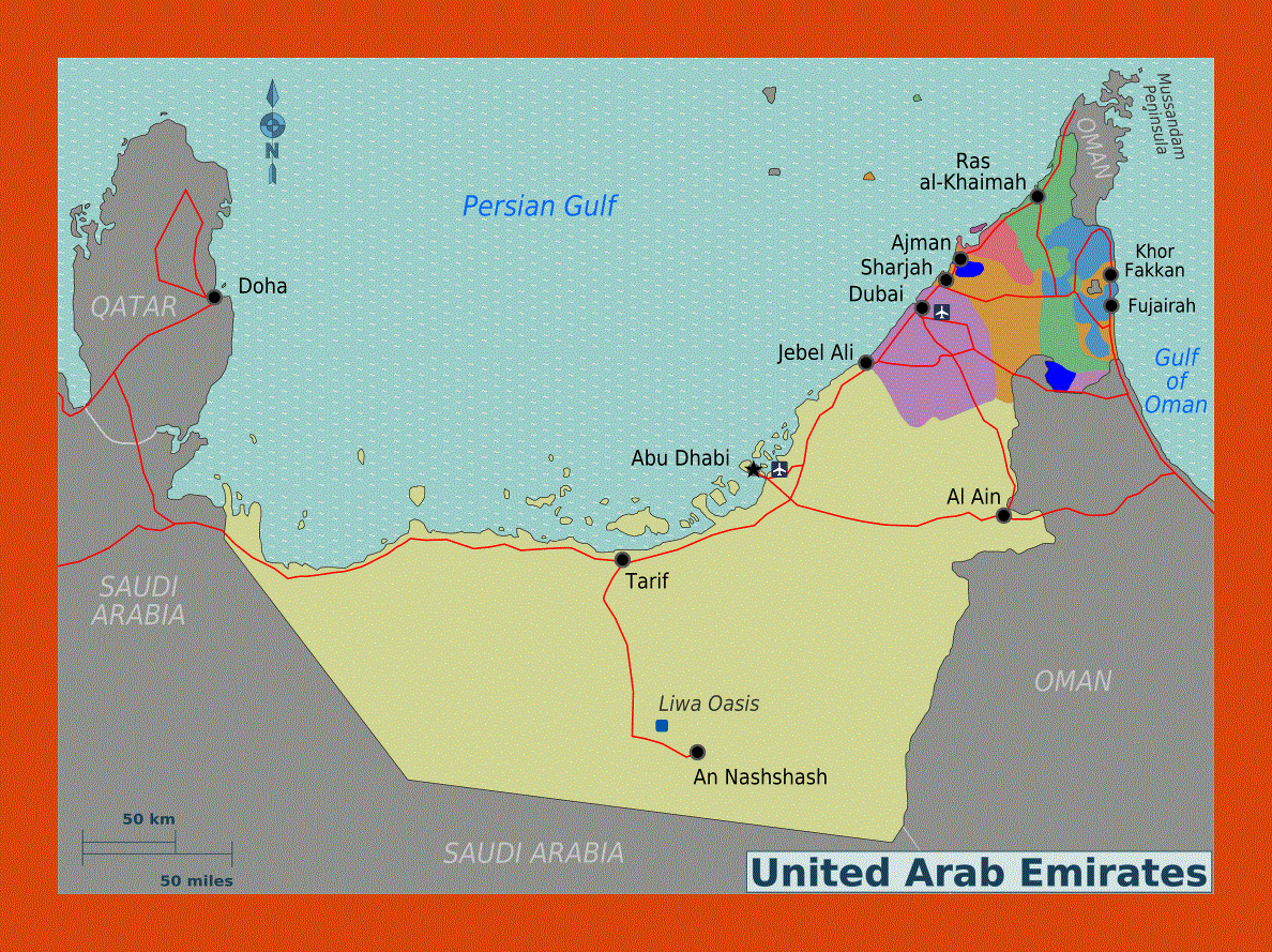 Regions map of UAE