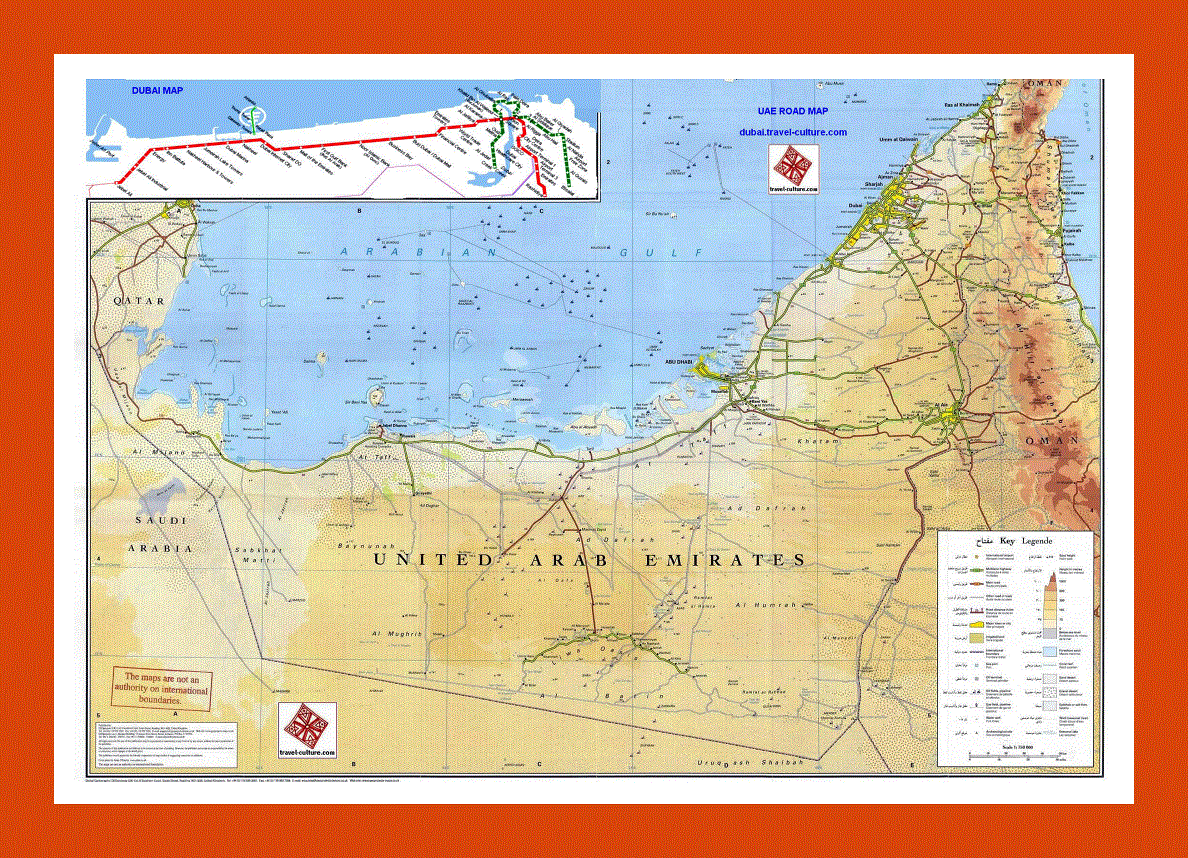 Road and elevation map of UAE