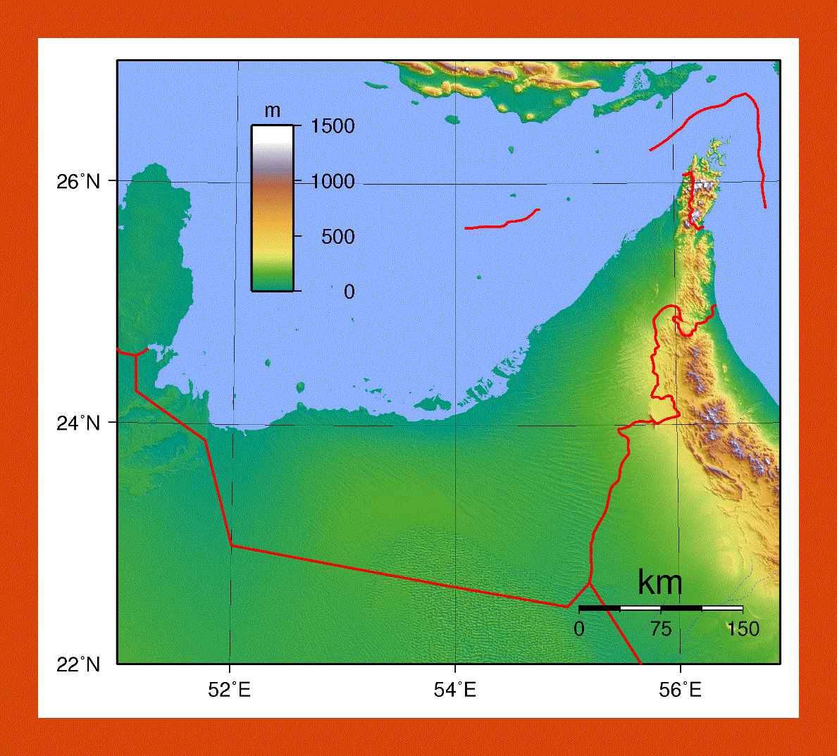 Topographical map of UAE