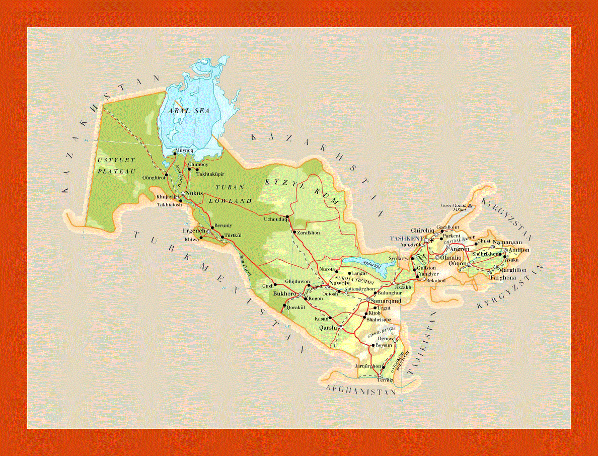 Elevation map of Uzbekistan