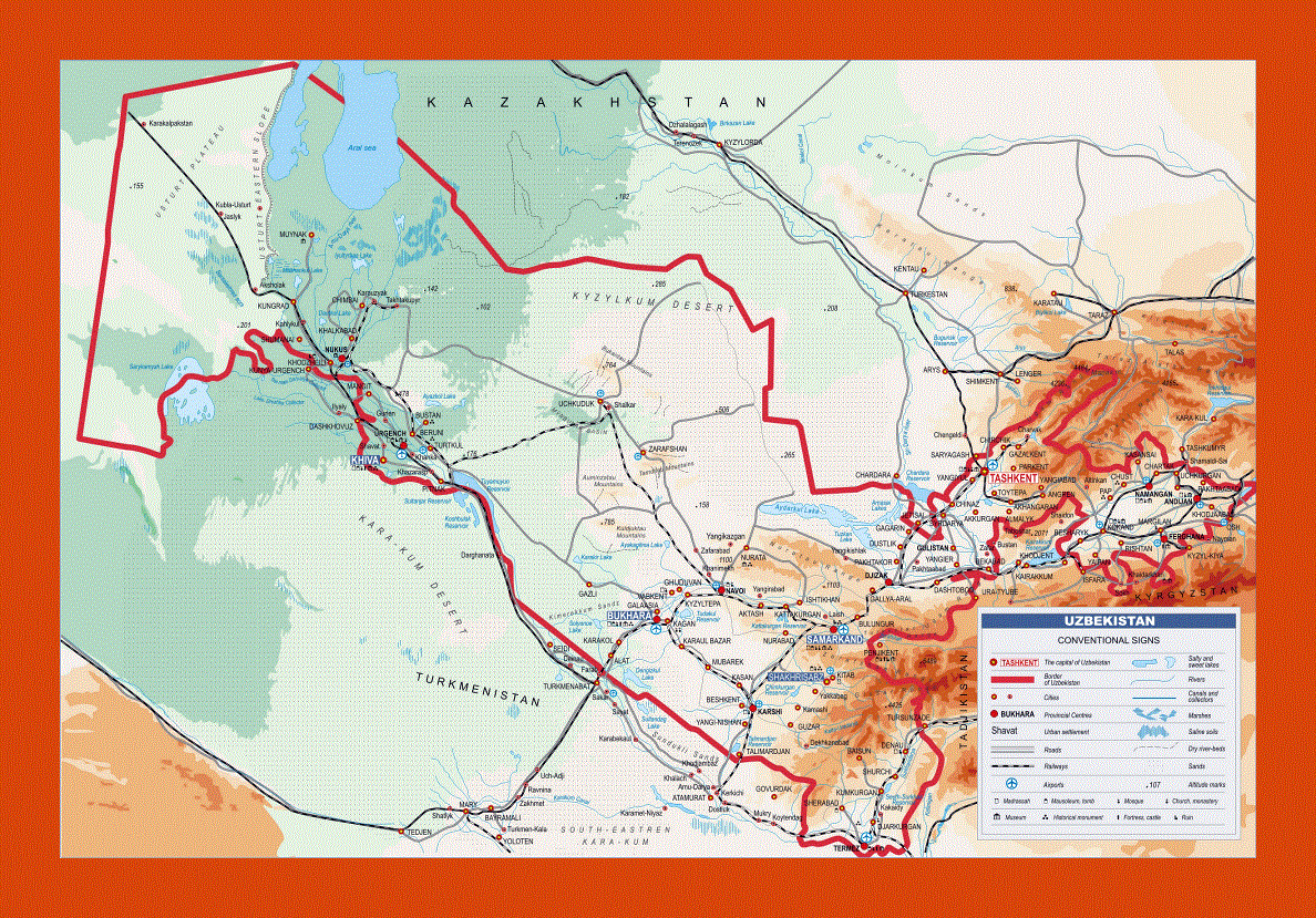 Elevation map of Uzbekistan