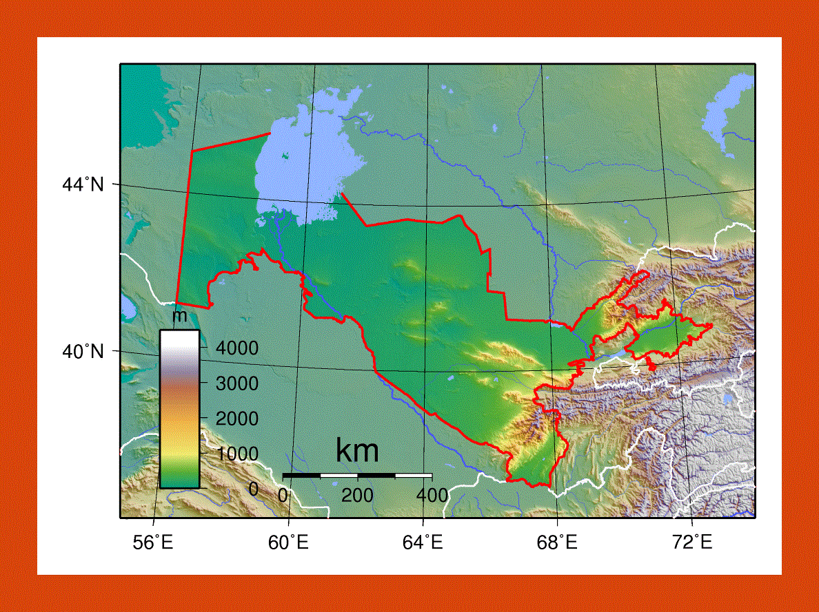 Physical map of Uzbekistan