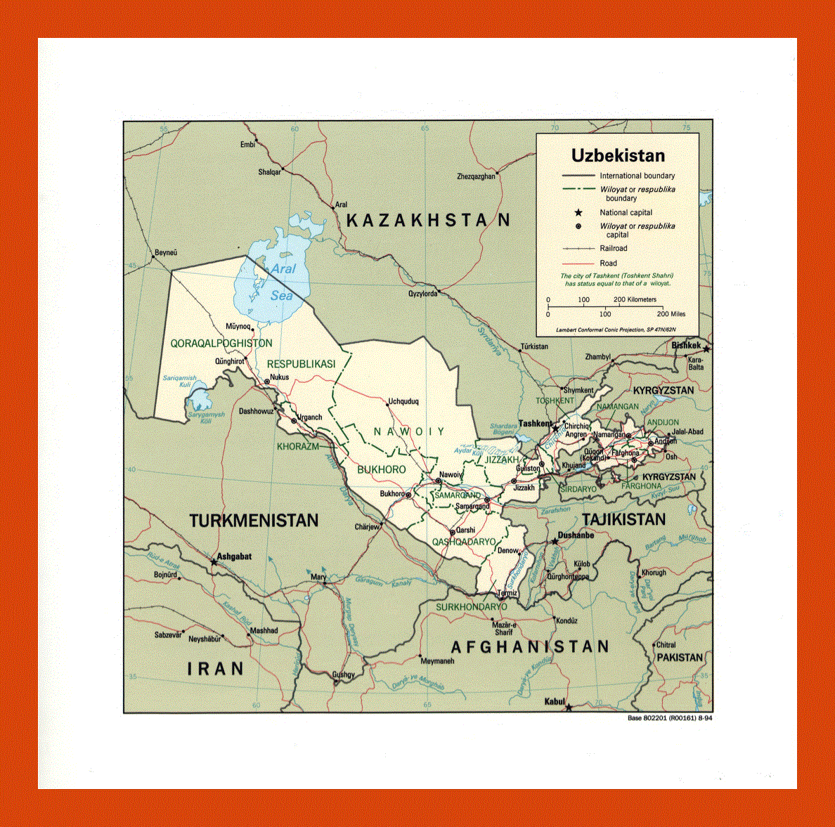 Political and administrative map of Uzbekistan - 1994