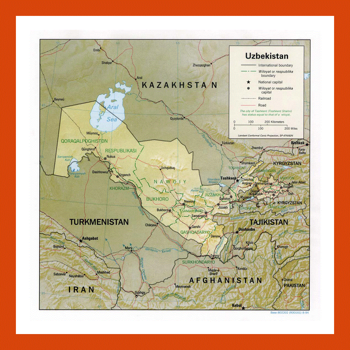 Political and administrative map of Uzbekistan - 1994