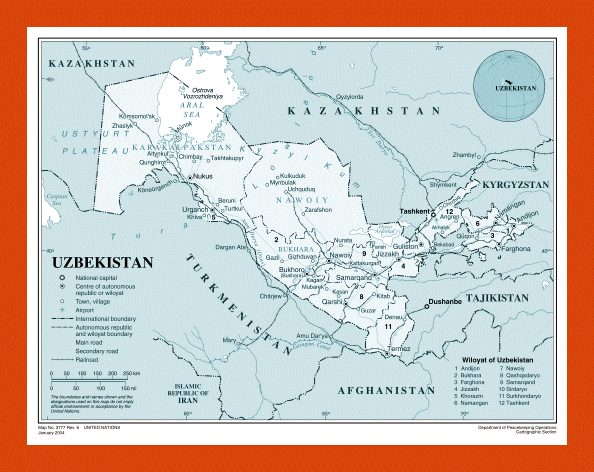 Political and administrative map of Uzbekistan