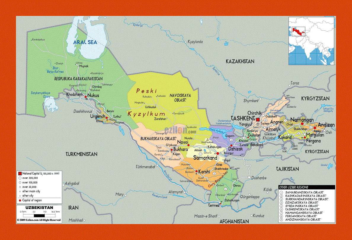 Political and administrative map of Uzbekistan