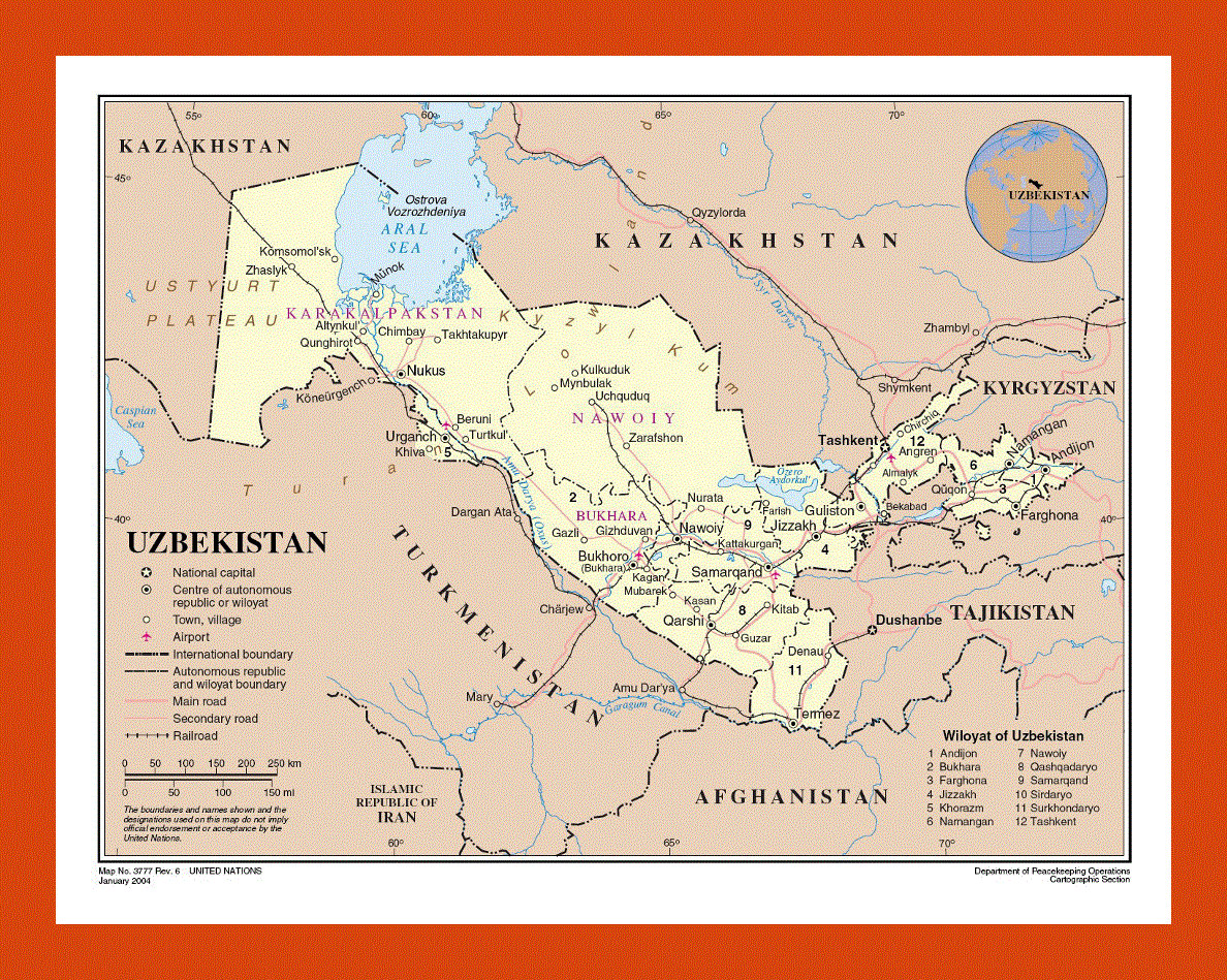 Political and administrative map of Uzbekistan