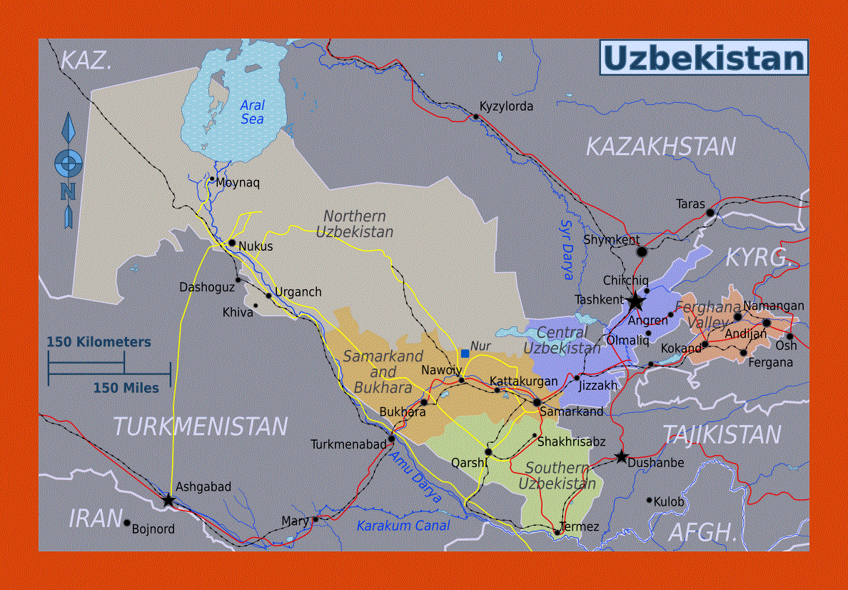 Regions map of Uzbekistan