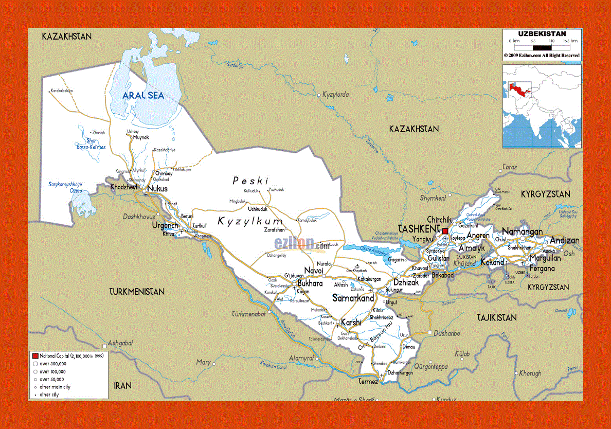Road map of Uzbekistan