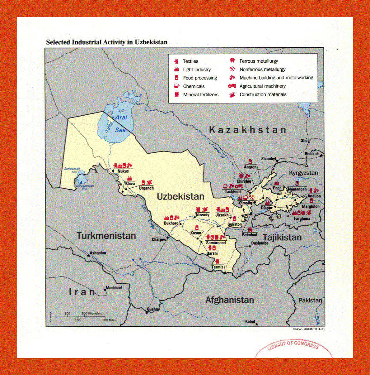 Selected industrial activity map of Uzbekistan - 1995