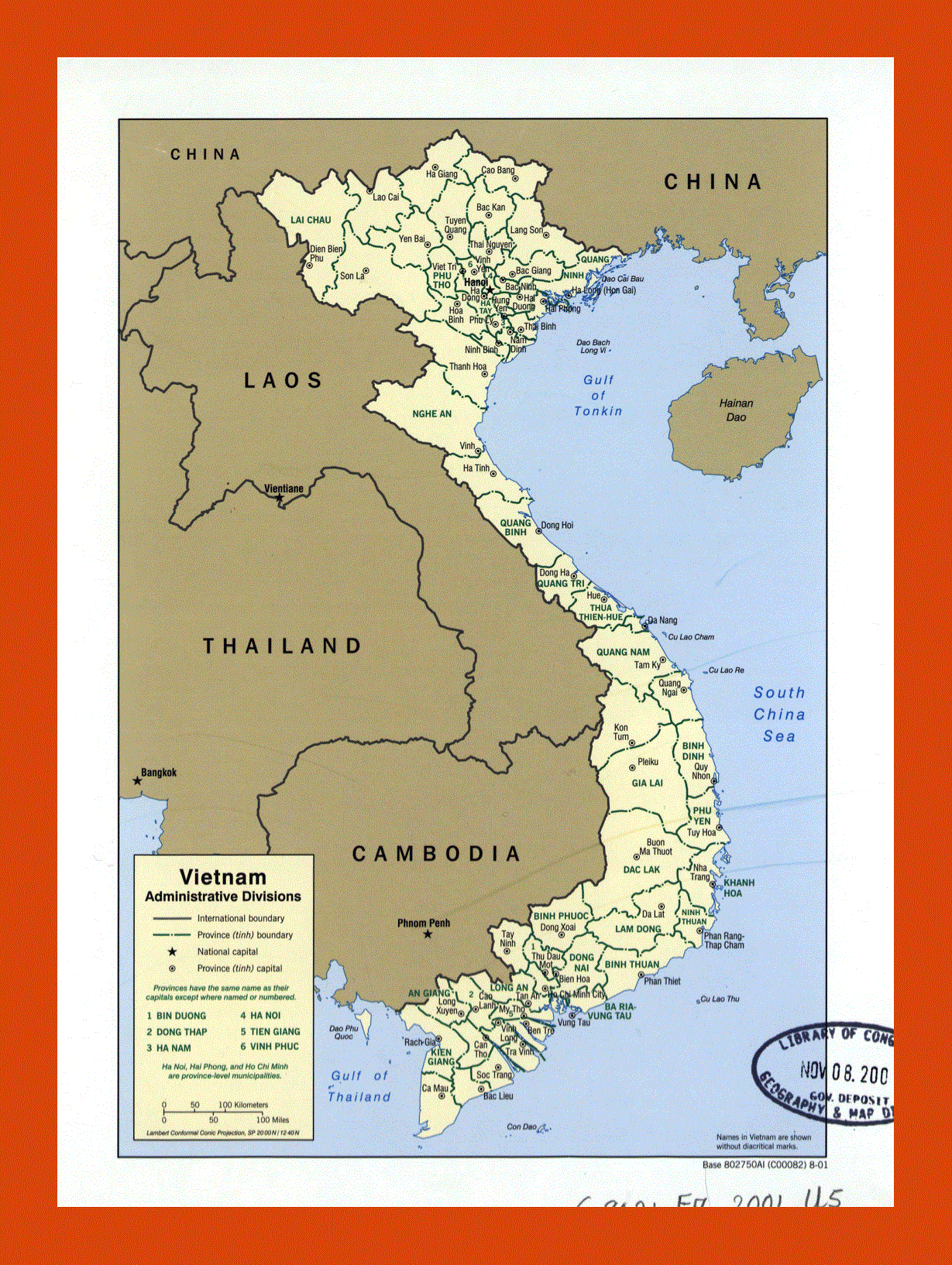 Administrative divisions map of Vietnam - 2001