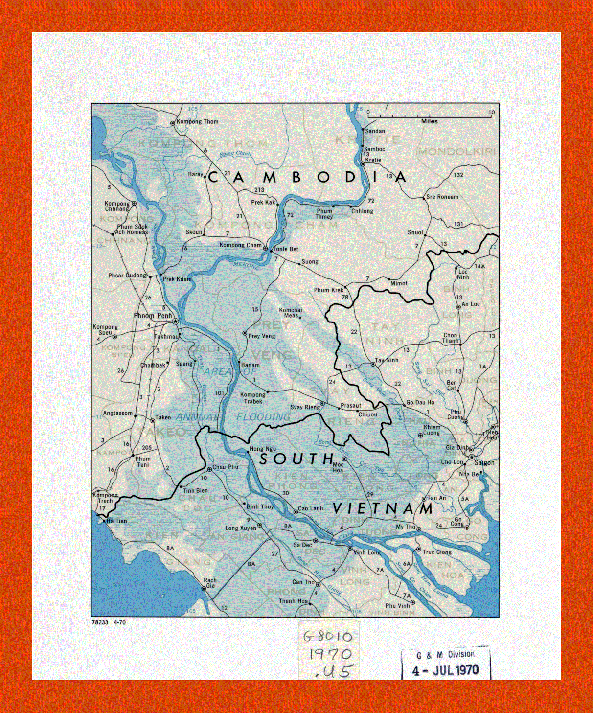 Cambodia and South Vietnam map - 1970