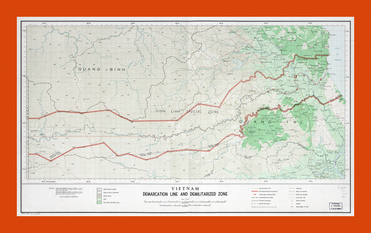 Map of Vietnam Demarcation Line and Demilitarized Zone - 1966