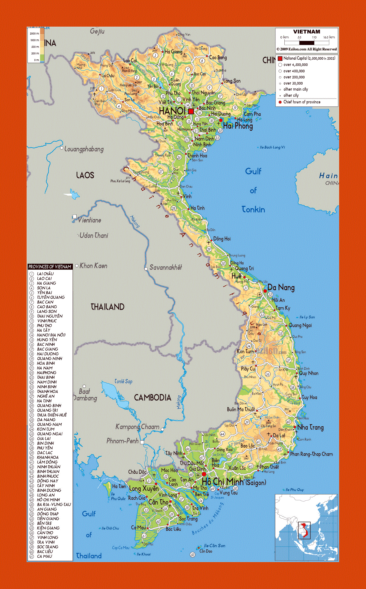 Physical map of Vietnam