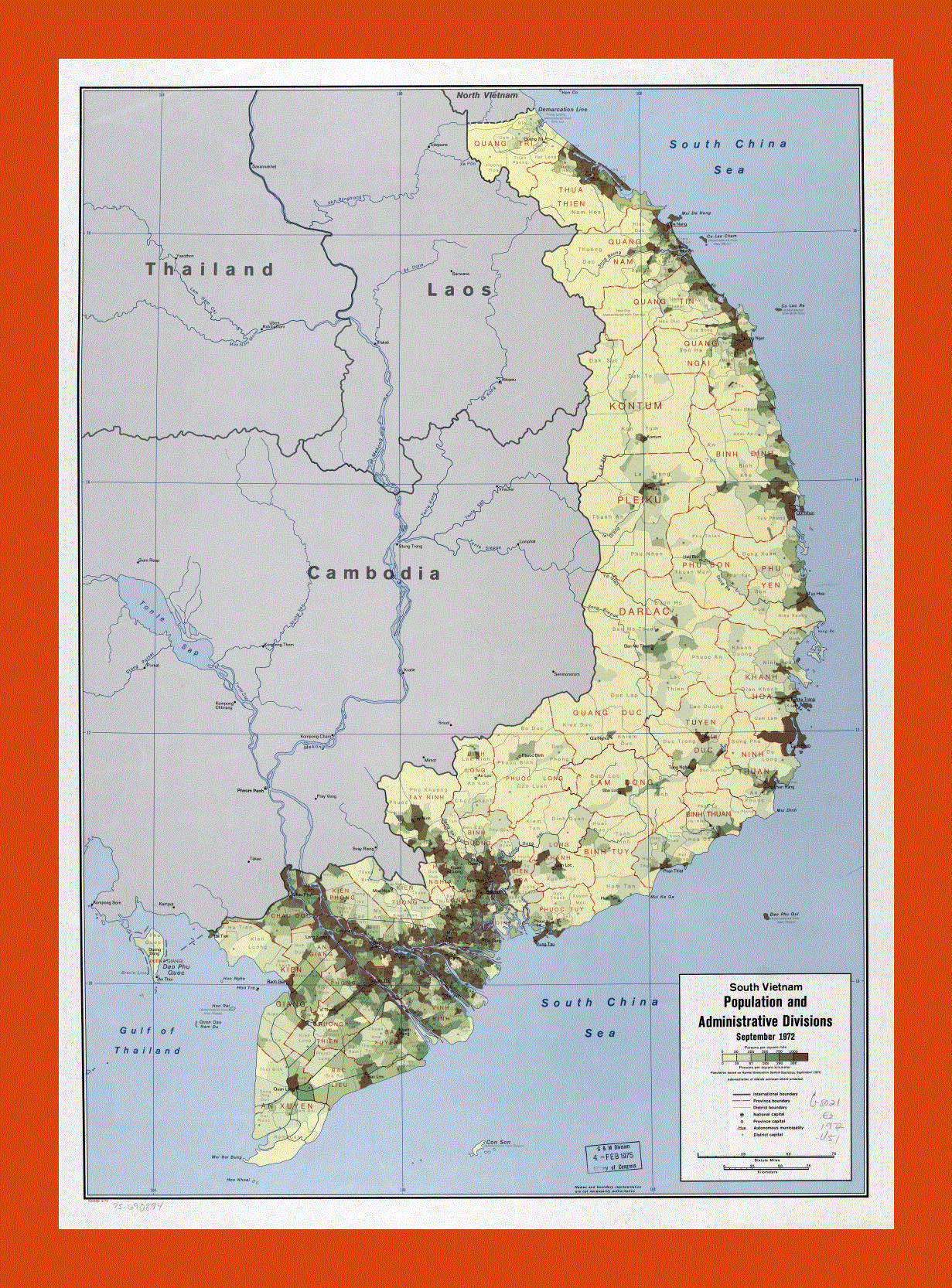 South Vietnam population and administrative divisions map - 1973