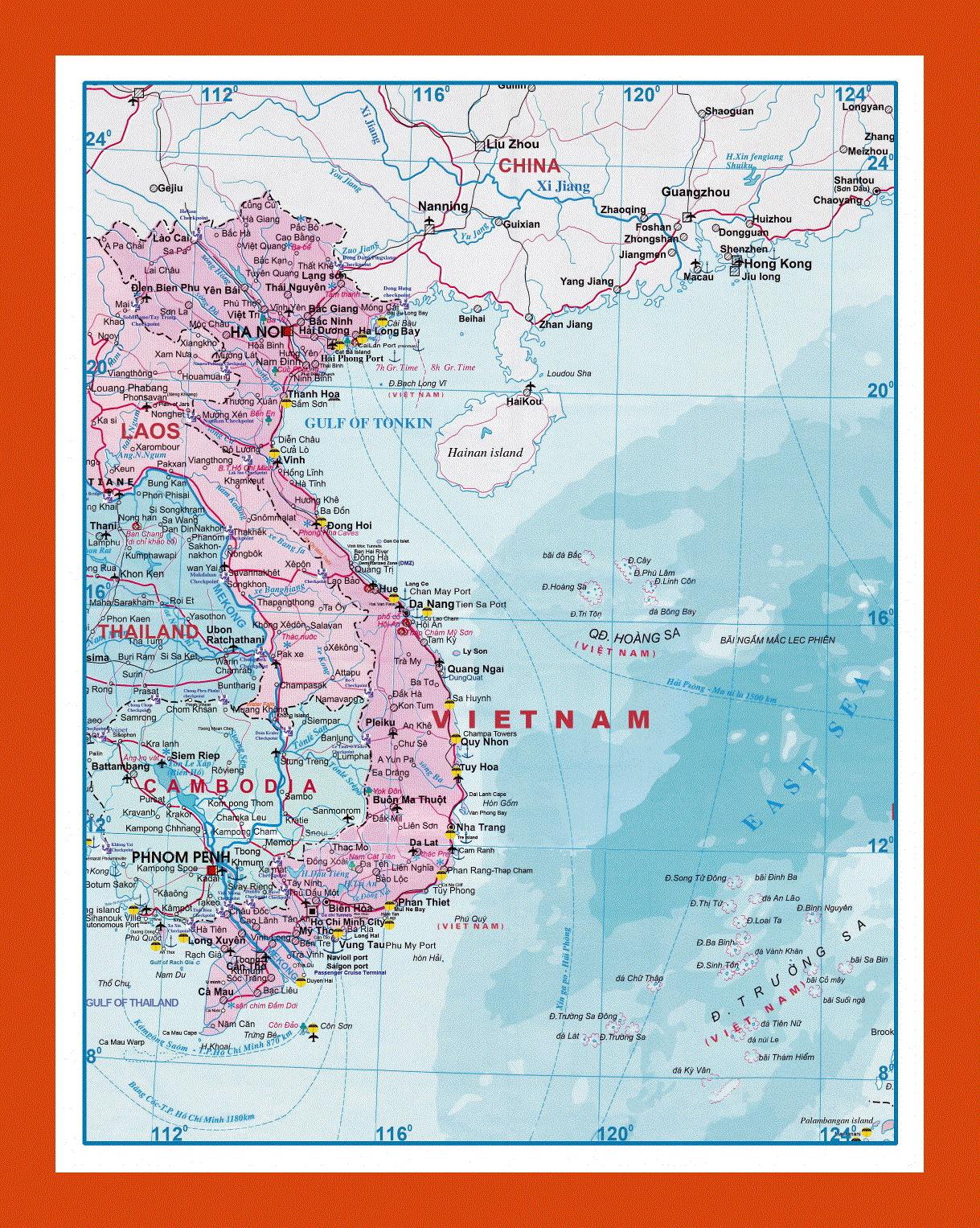 Tourist map of Vietnam and Laos
