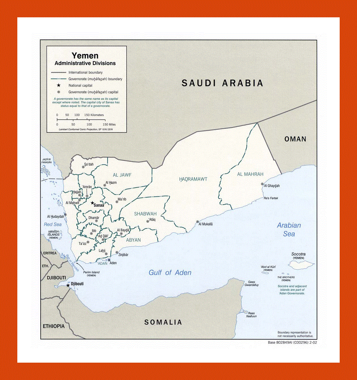 Administrative divisions map of Yemen - 2002