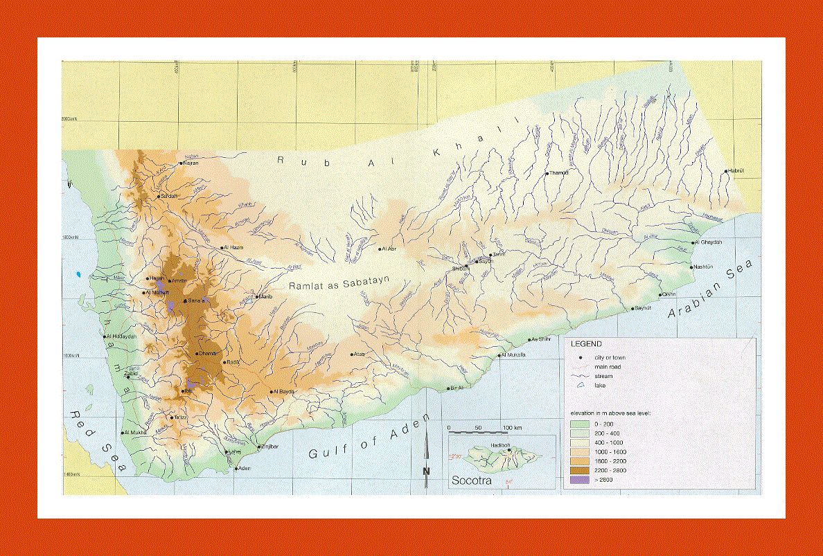 Elevation map of Yemen