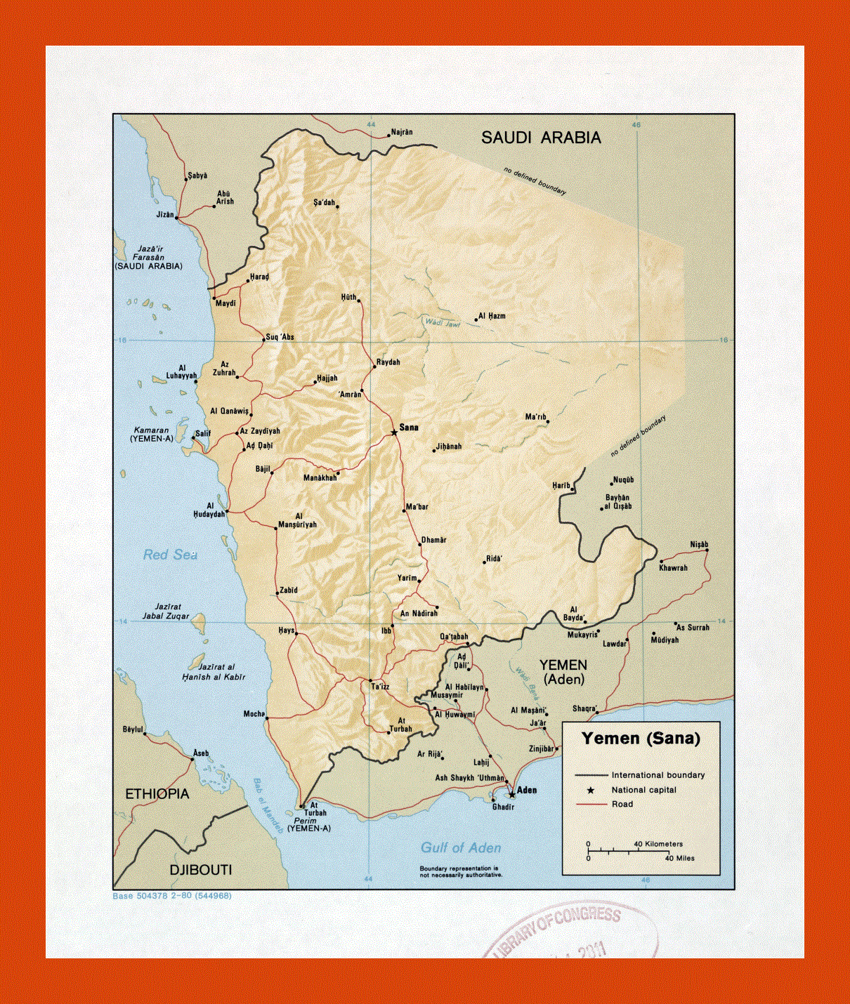 Map of Yemen (Sana) - 1980