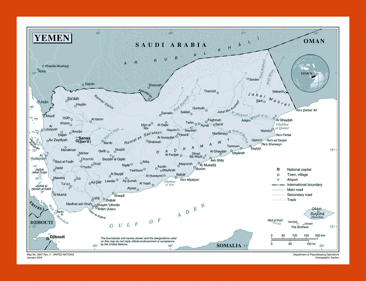 Political map of Yemen