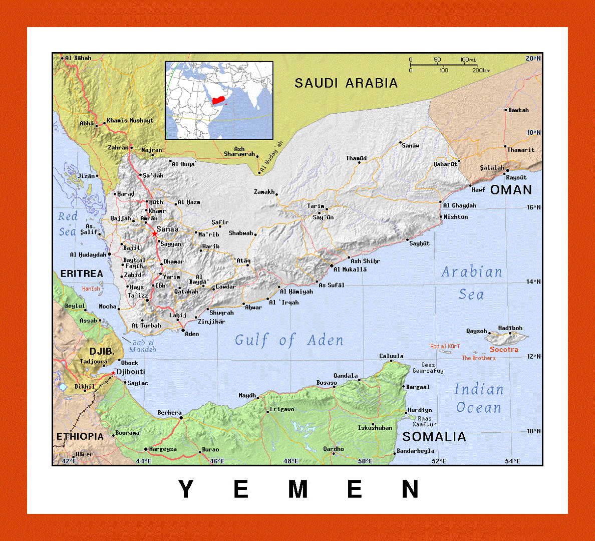 Political map of Yemen