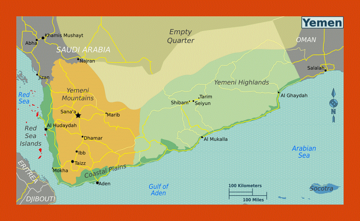 Regions map of Yemen