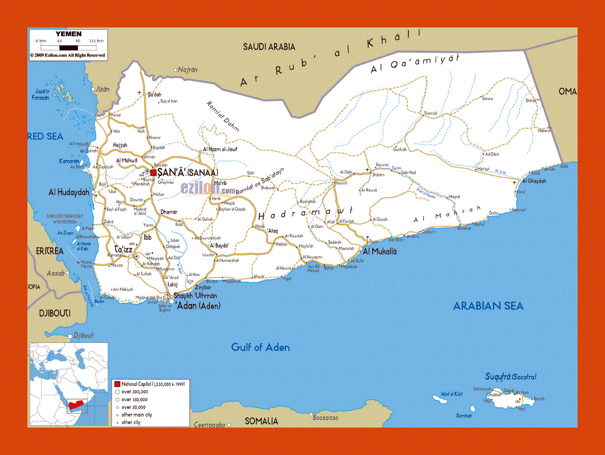 Road map of Yemen