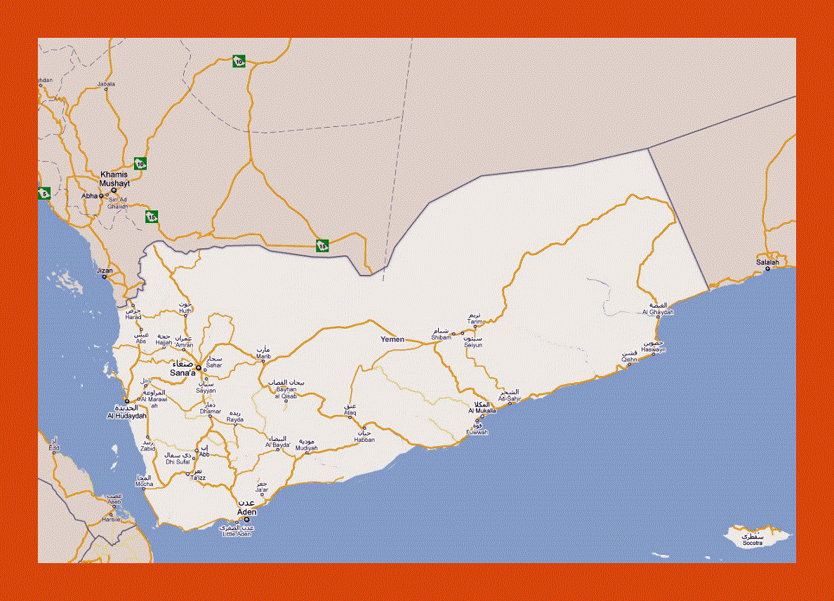 Road map of Yemen