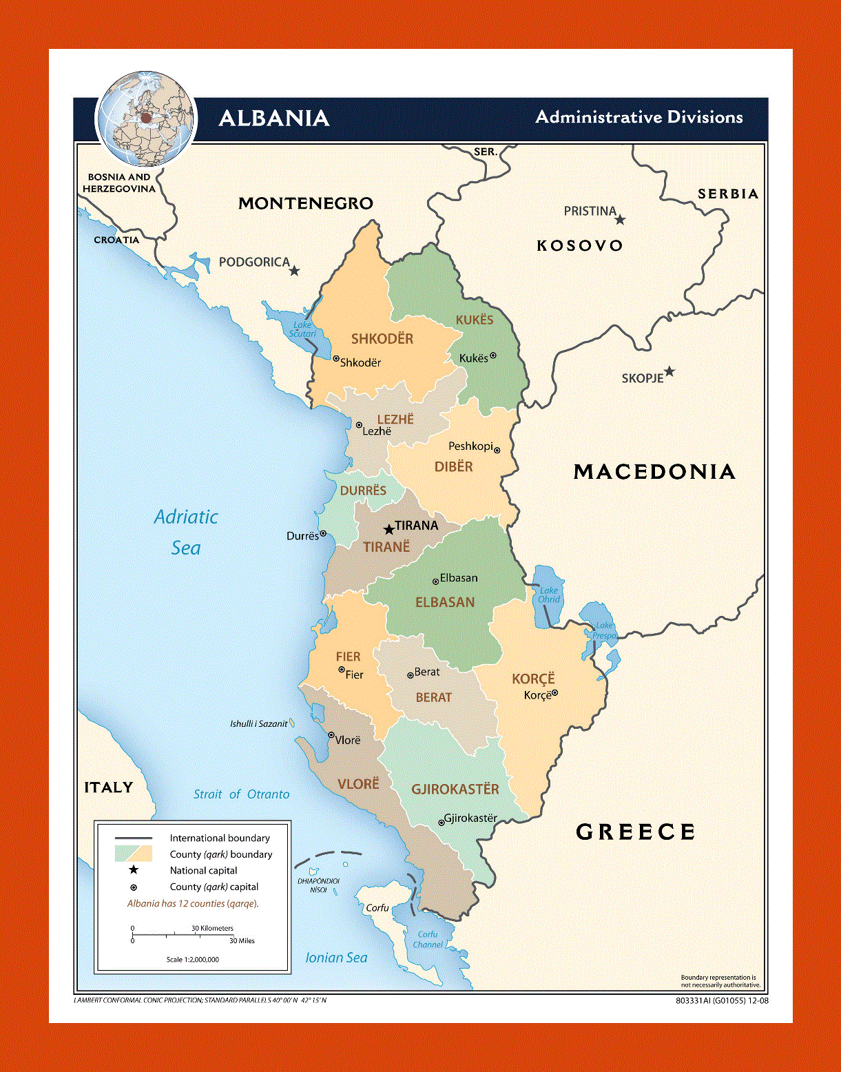 Administrative divisions map of Albania - 2008