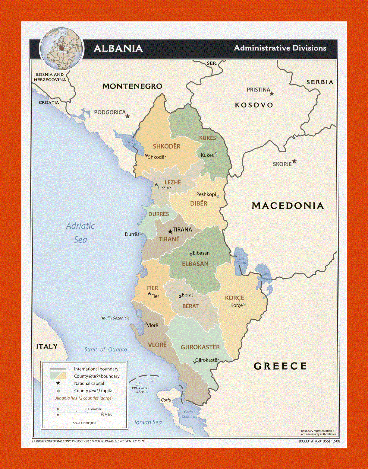 Administrative divisions map of Albania - 2008