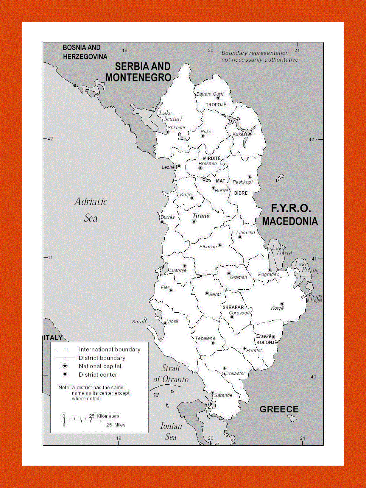 Administrative divisions map of Albania