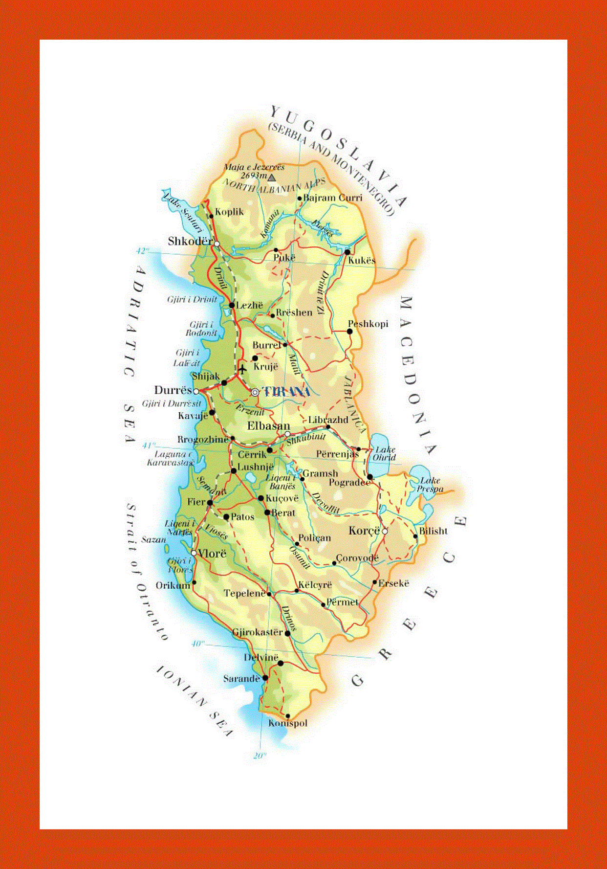 Elevation map of Albania