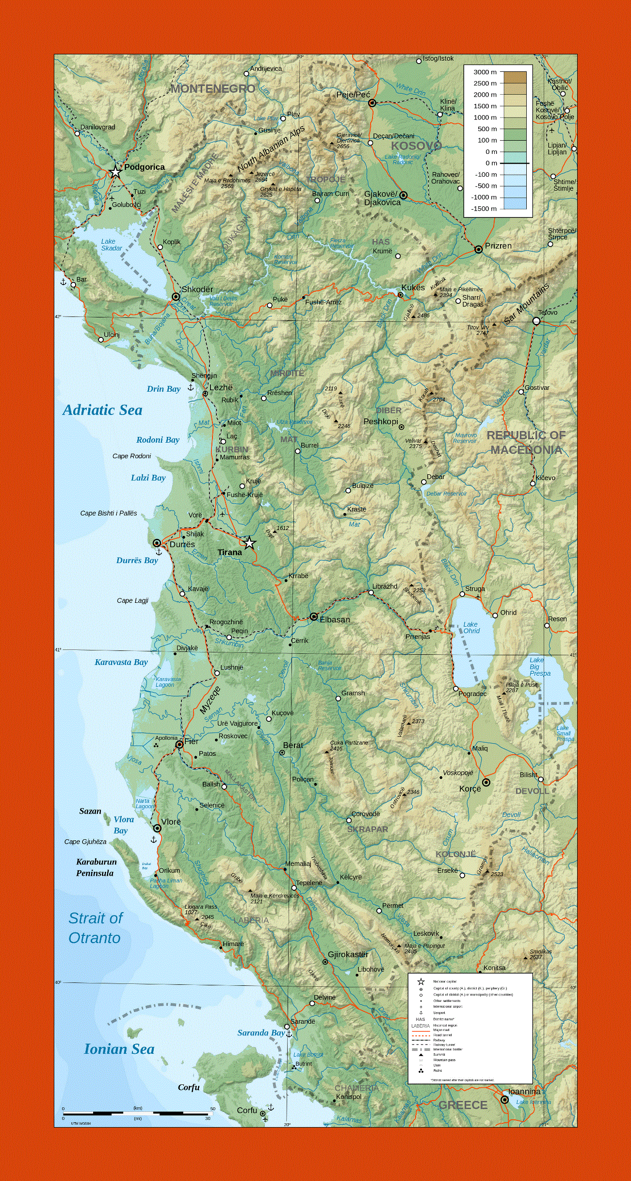 Physical map of Albania