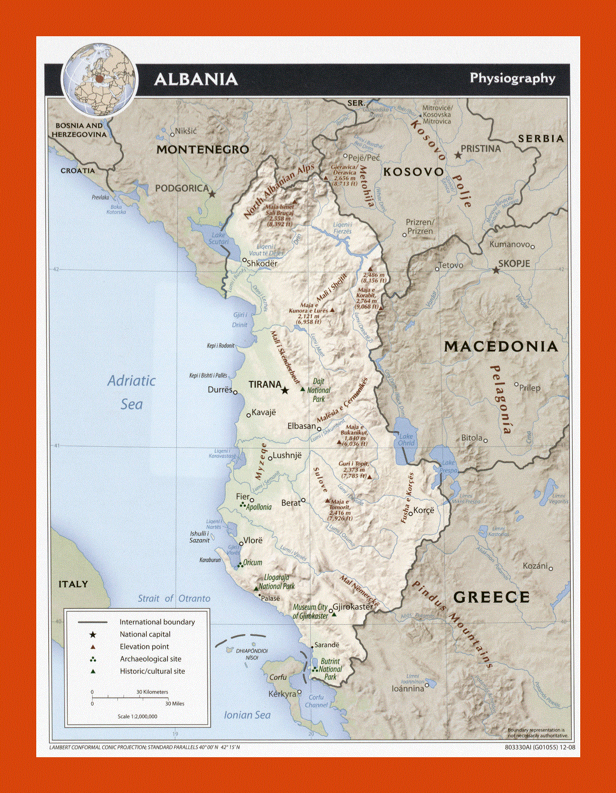 Physiography map of Albania - 2008