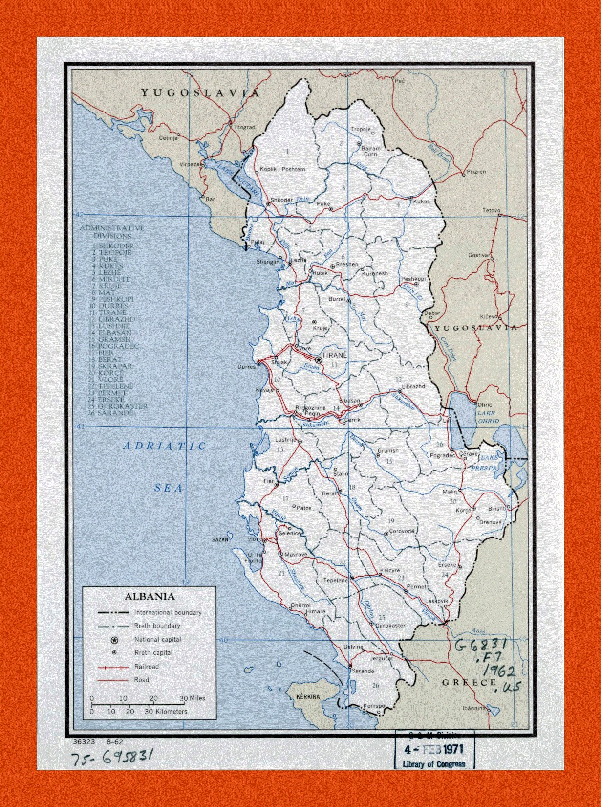 Political and administrative map of Albania - 1962