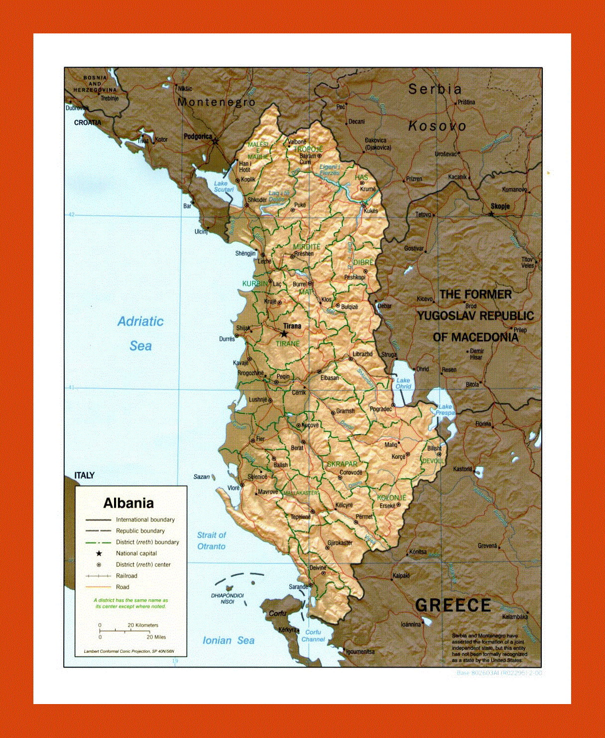 Political and administrative map of Albania - 2000