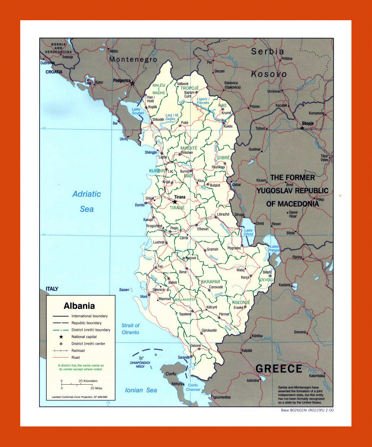 Political and administrative map of Albania - 2000