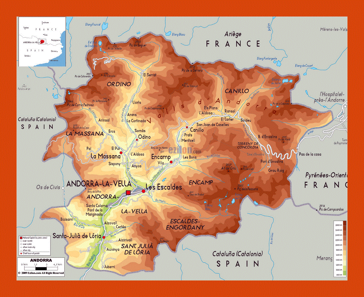 Physical map of Andorra
