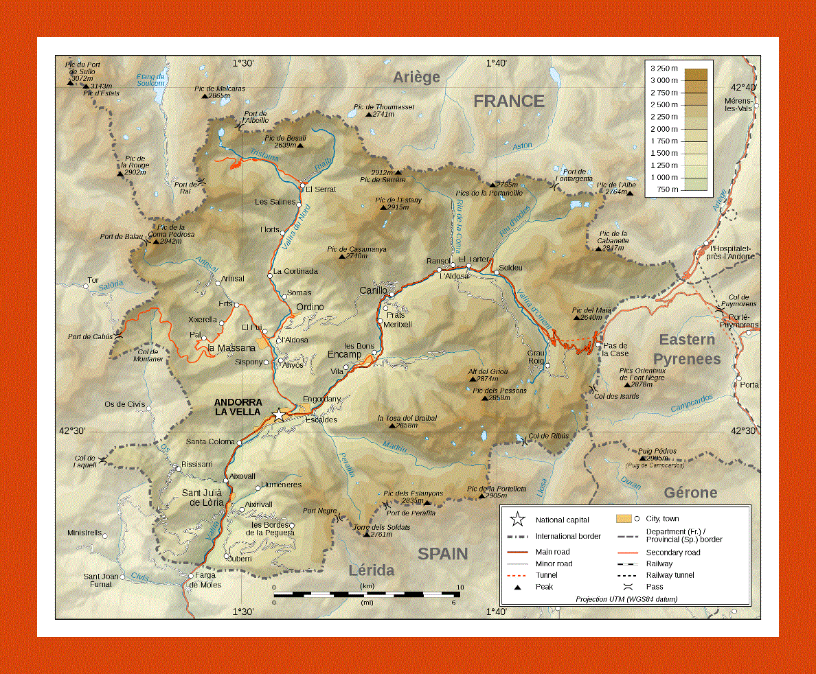 Physical map of Andorra