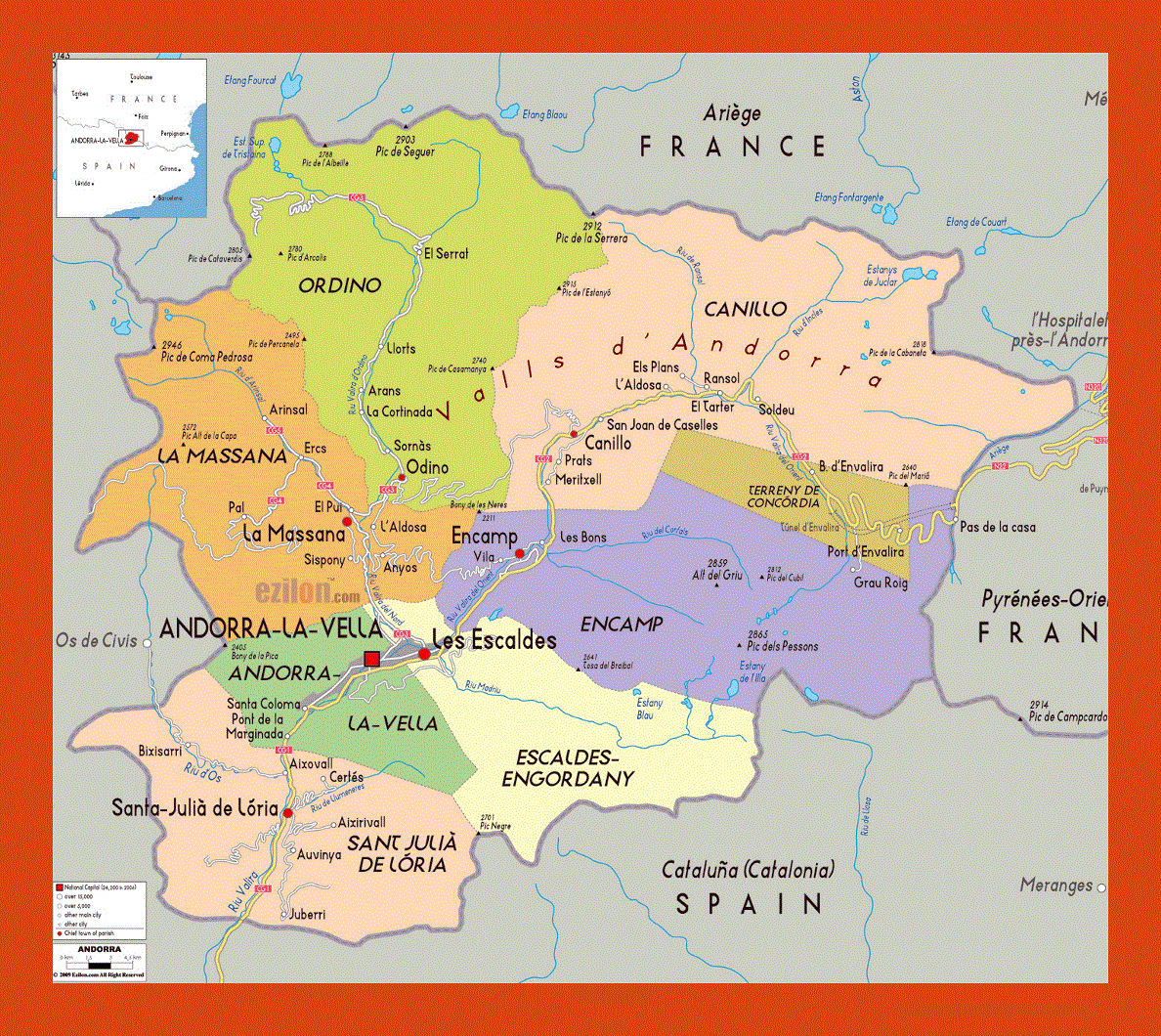 Political and administrative map of Andorra