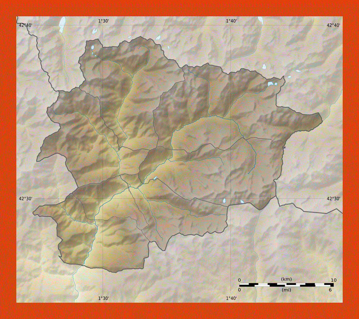 Relief map of Andorra