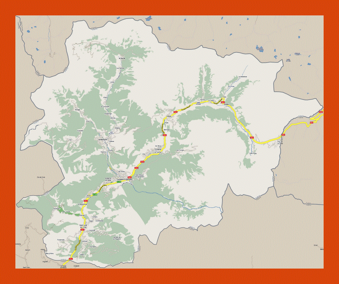 Road map of Andorra