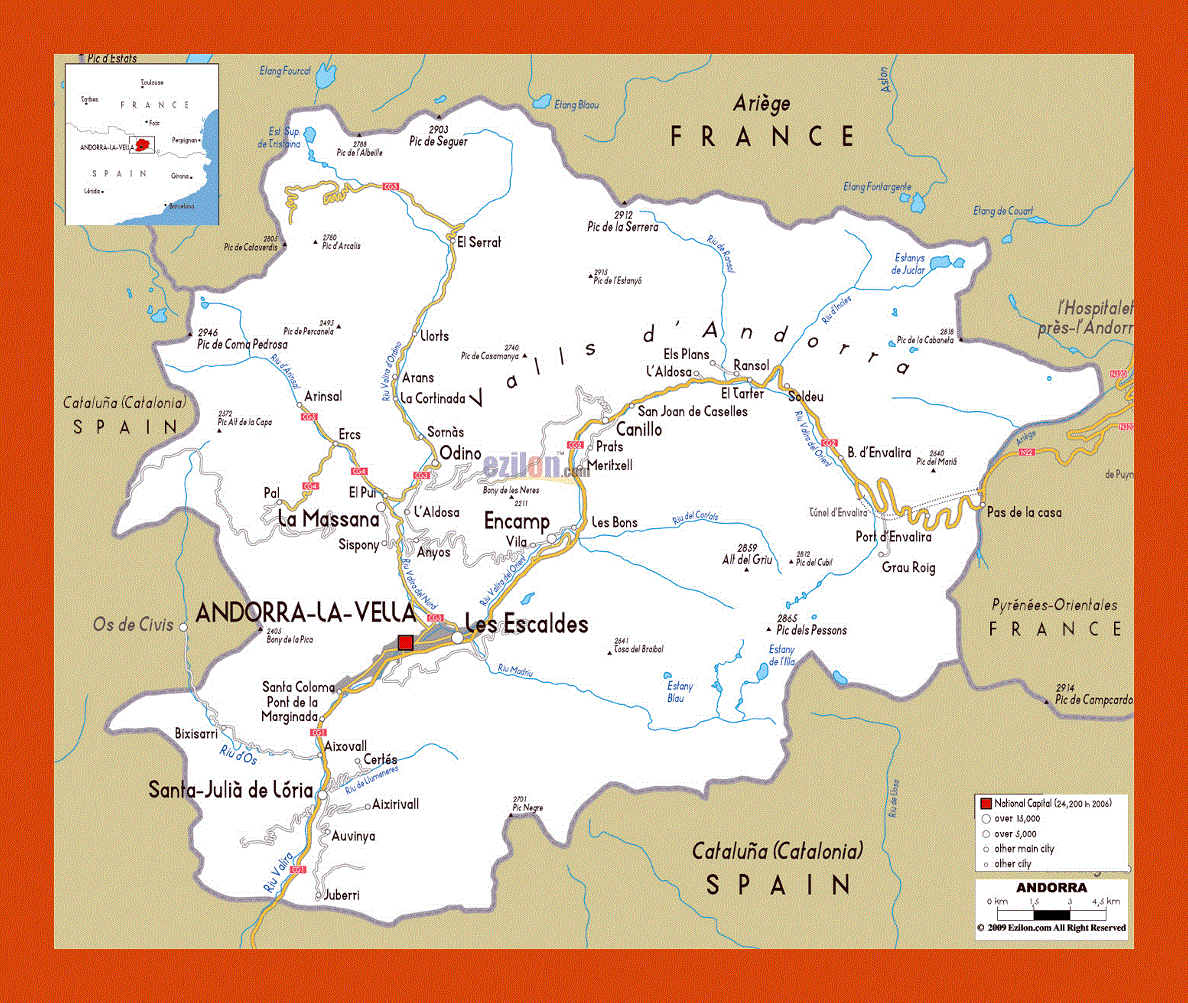 Road map of Andorra