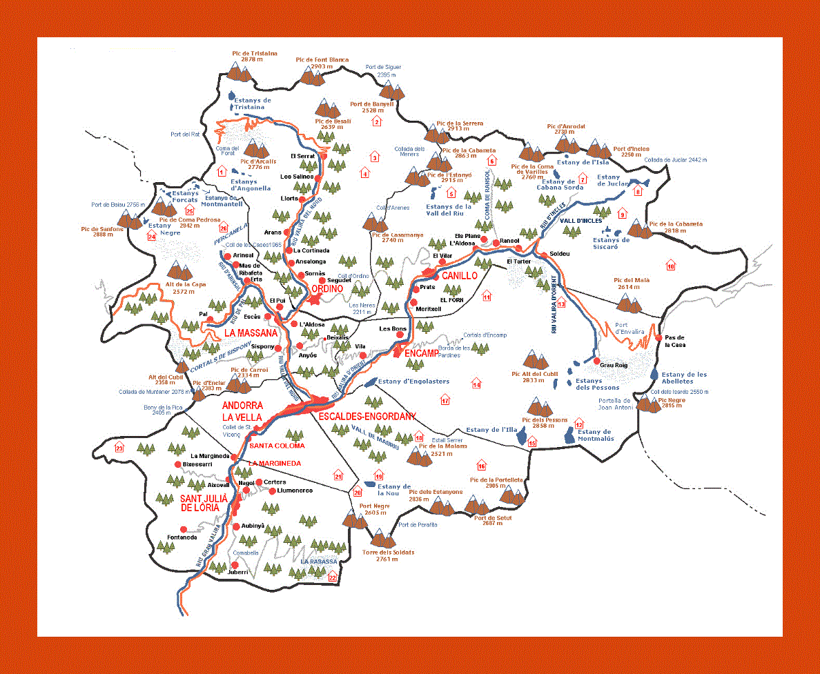 Topographical map of Andorra