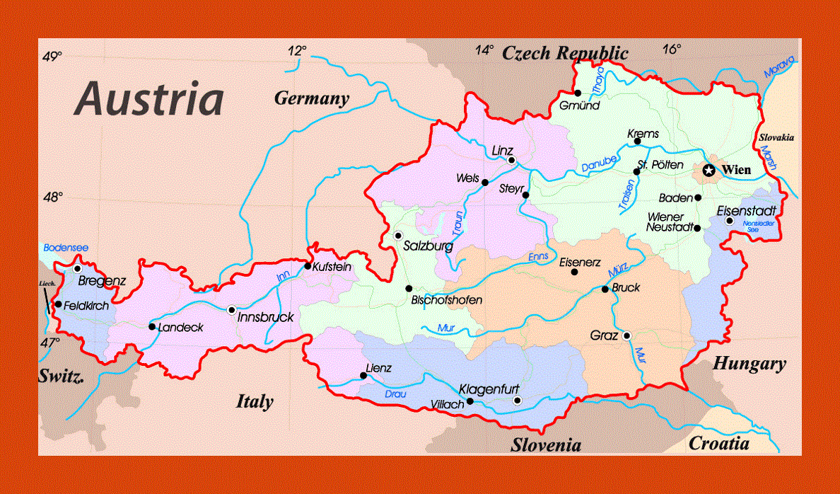 Administrative map of Austria